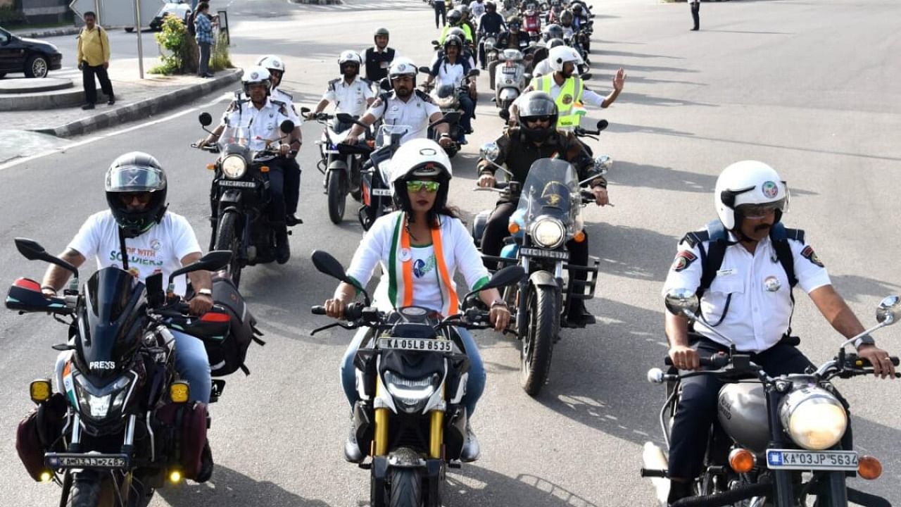 The bike rally wove through the city from the Manekshaw Parade Grounds to BGS Stadium, Vijayanagar. Credit: Special Arrangement