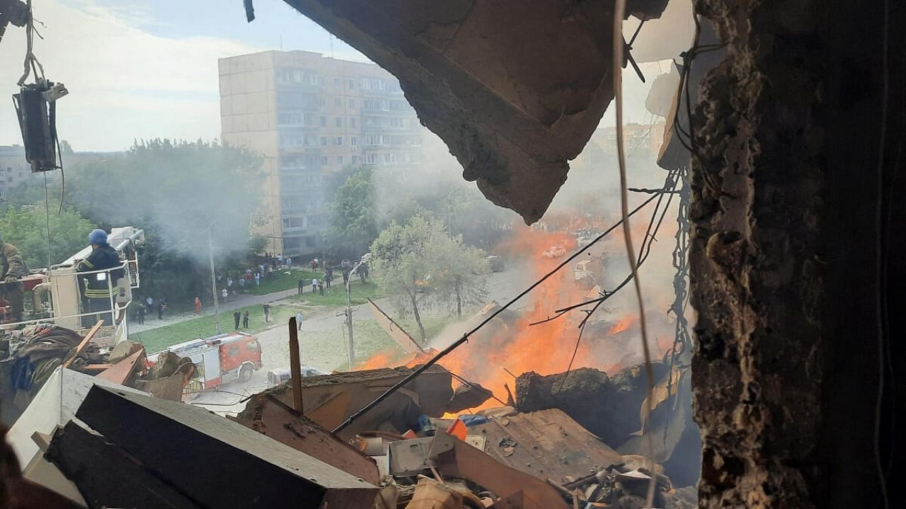 A view shows an apartment building heavily damaged by a Russian missile strike, amid Russia's attack on Ukraine, in Kryvyi Rih, Ukraine July 31, 2023. Credit: Handout via Reuters