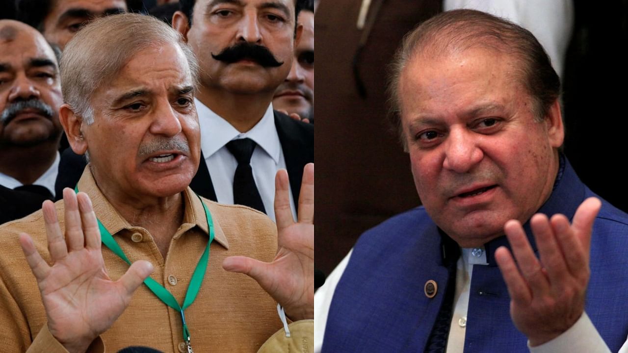 Pak PM Shehbaz Sharif and Ex-Pak PM Nawaz Sharif. Credit: Reuters Photo