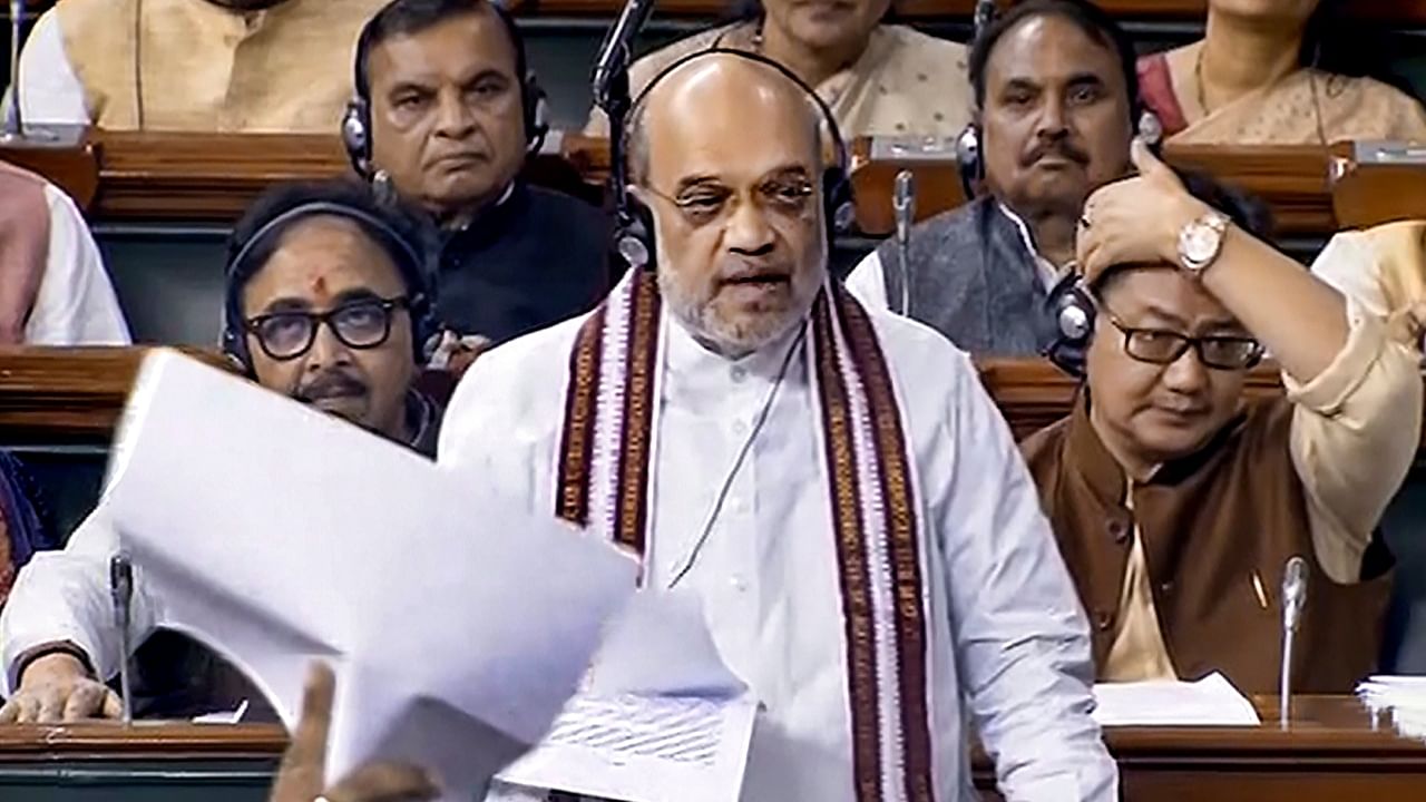 Union Home Minister Amit Shah speaks on the Government of National Capital Territory of Delhi (Amendment) Bill, 2023 in the Lok Sabha amid sloganeering by Opposition MPs during the Monsoon session of Parliament, in New Delhi, Tuesday, August 1, 2023. The bill will replace the Delhi services ordinance. Credit: PTI Photo