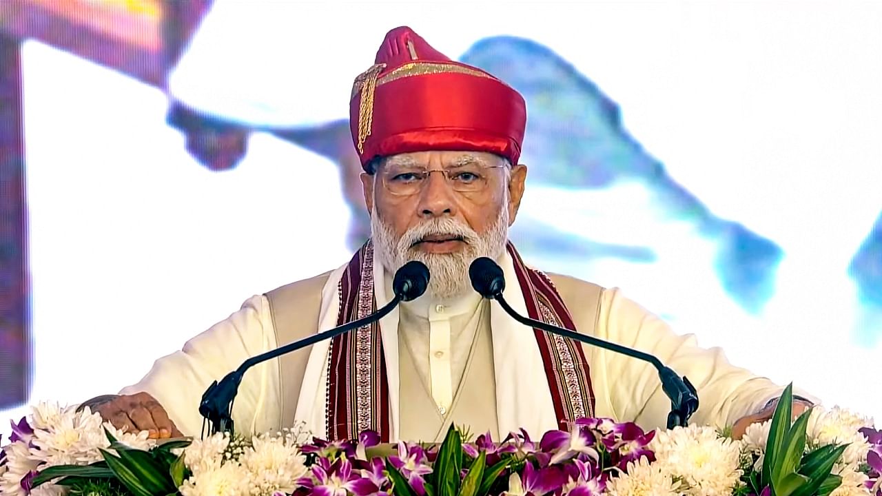 Prime Minister Narendra Modi speaks after being conferred with the Lokmanya Tilak National Award, in Pune, Tuesday, Aug. 1, 2023. Credit: PTI Photo