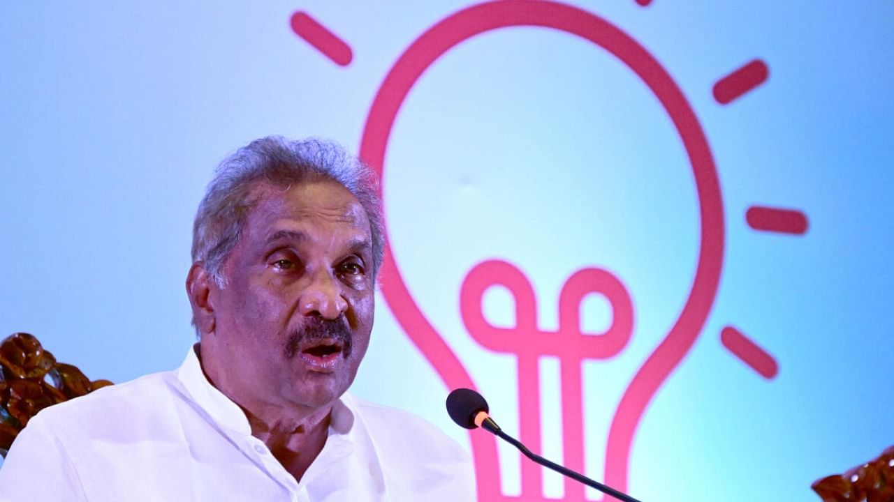 Energy Minister K J George addressing at the press conference regarding launch of Gruha Jyoti scheme in Bengaluru on Tuesday. Credit: DH Photo