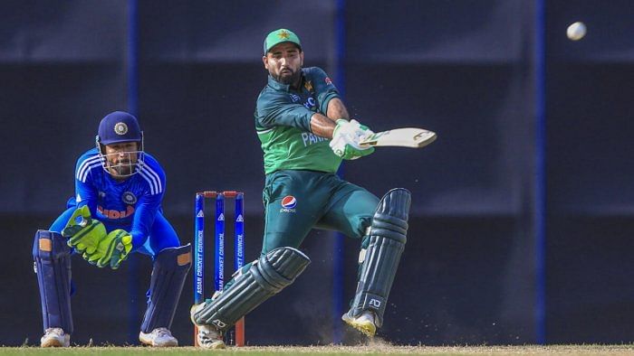 Pakistan A player Muhammad Tayyab Tahir plays a shot against India A during ACC Mens Emerging Teams Asia Cup 2023, at R Premadasa Stadium in Colombo. Credit: PTI Photo