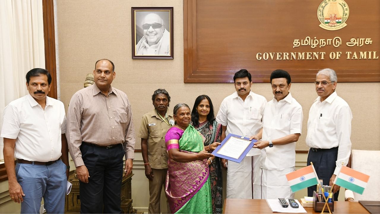 Bellie was handed over the appointment order by CM M K Stalin. Credit: DH photo/Special arrangement