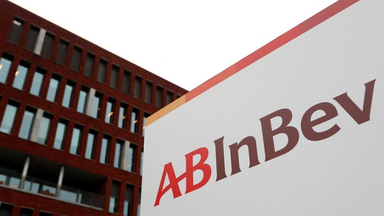  The logo of Anheuser-Busch InBev pictured outside the brewer's headquarters in Leuven, Belgium, February 28, 2019. Credit: Reuters Photo