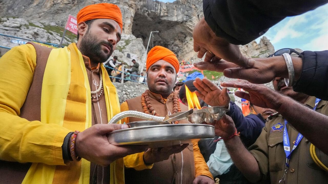 Devotees during the pilgrimage to Amarnath. Credit: PTI Photo