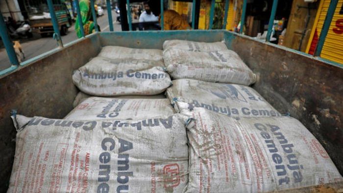 A view shows Ambuja Cement bags. Representative Image. Credit: Reuters Photo