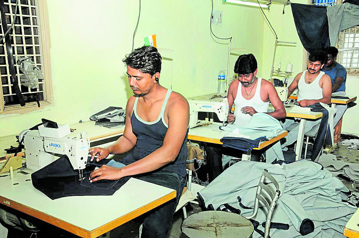 A tailoring shop in Ballari, where jeans are stitched.