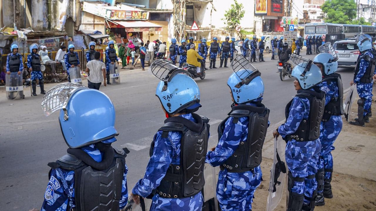 Security in Gurugram after Nuh clashes. Credit: PTI Photo