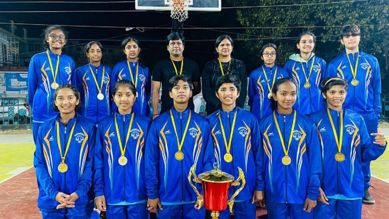 The Karnataka under-13 girls team with the winners trophy at the National Sub-junior Basketball Championships in Kangra (Himachal Pradesh) last year. Credit: DH File Photo