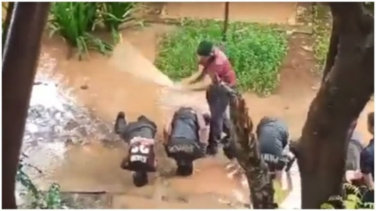 Snap from viral video showing NCC cadet beating students. Credit: X/@yuvnique 