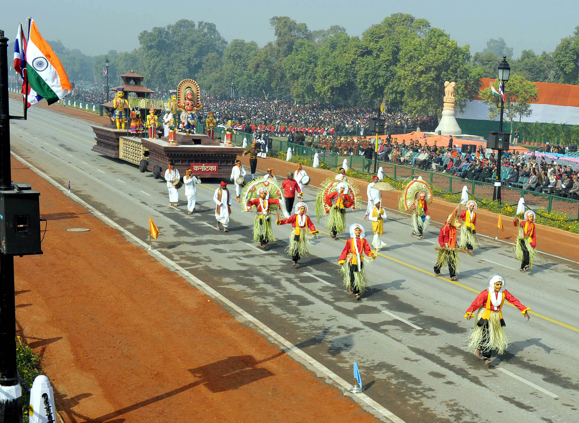 The tableaux from Karnataka "Bhootaradane", seen during rehearsals of Republic day parade at Rajpath in New Delhi on Monday. KPN