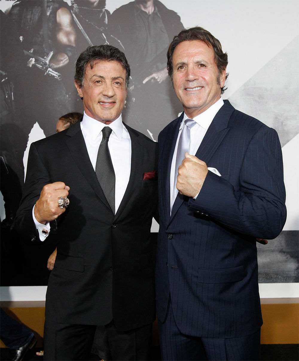 Cast member Sylvester Stallone (L) poses with his brother Frank at the premiere of 'The Expendables 2' at the Grauman's Chinese theatre in Hollywood, California August 15, 2012. The movie opens in the U.S. on August 17. REUTERS