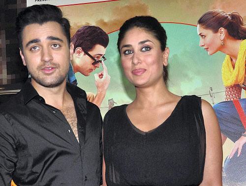 Bollywood actors Imran Khan and Kareena Kapoor at the launch of the first look of their upcoming movie 'Gori Tere Pyar Mein' in Mumbai on Tuesday. PTI Photo
