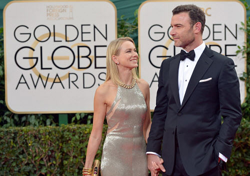 Naomi Watts, left, and Liev Schreiber arrive at the 71st annual Golden  Globe Awards at the Beverly Hilton Hotel on Sunday, Jan. 12, 2014, in  Beverly Hills, Calif. AP Photo