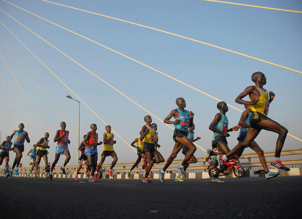 Mumbai: Participants during the Standard Chartered Mumbai Marathon in Mumbai on Sunday. PTI Photo (