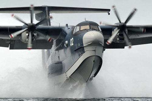 A Japan Maritime Self-Defense Forces US-2 search-and-rescue amphibian plane, manufactured by ShinMaywa Industries Ltd, is seen in this updated file handout photo released by the Japan Maritime Self-Defense Forces and obtained by Reuters on November 4...