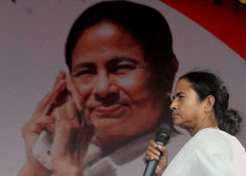 West Bengal Chief Minister and Trinamool Congress supremo Mamata  Banerjee addresses party workers' convention ahead of Lok Sabha election  at Pailan in South 24 Parganas district of West Bengal on Tuesday. PTI  Photo