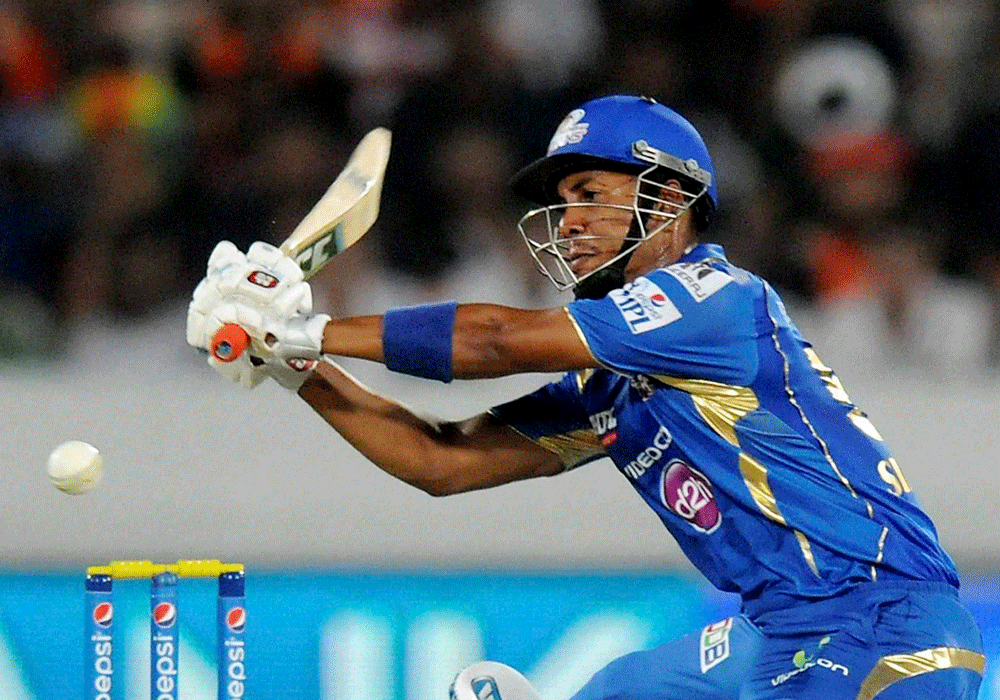 Moises Henriques of the Mumbai Indians bats during an IPL 7 match against Sunrisers Hyderabad in Hyderabad on Monday. PTI Photo
