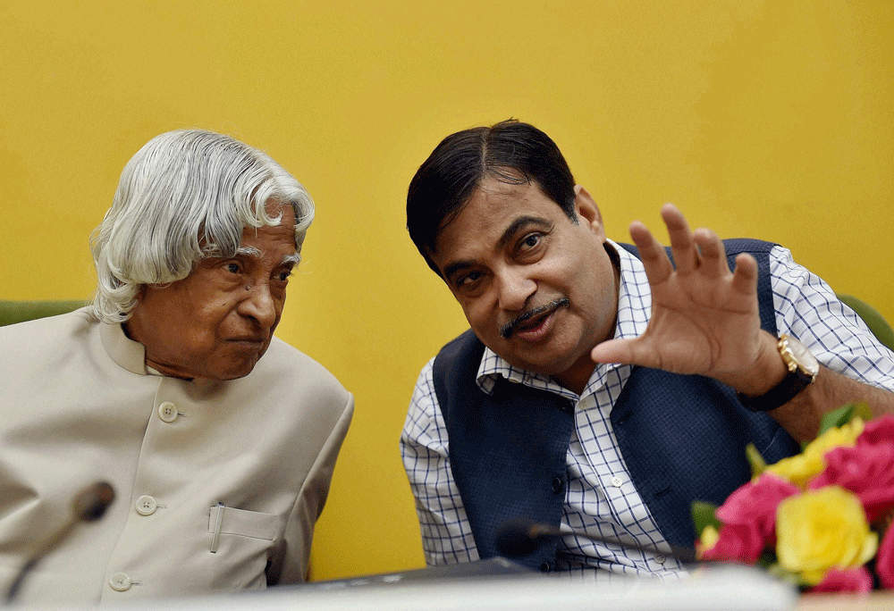 New Delhi: Former President APJ Abdul Kalam and Transport and Highways Minister Nitin Gadkari at the launch of the Bank of Ideas & Innovations in New Delhi on Thursday. PTI Photo
