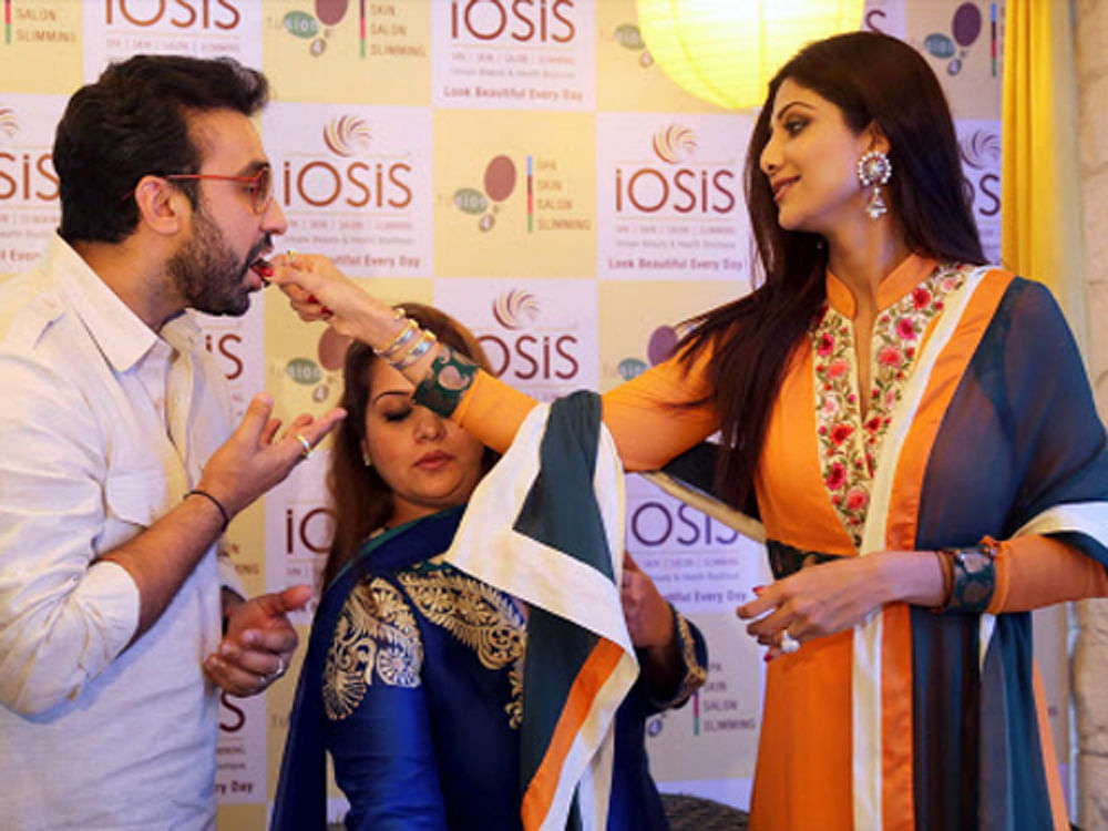 Bollywood actress Shilpa Shetty with her Husband Raj Kundra during at the inauguration of IOSIS Wellness center in Mumbai on Friday