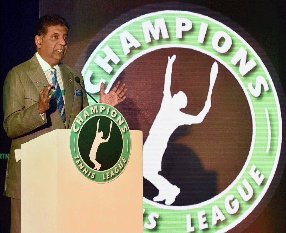 Mumbai: Indian tennis legend and global ambassador of the sport, Vijay Amritraj addressing during the announcement of Champions Tennis League in Mumbai on Wednesday. PTI Photo