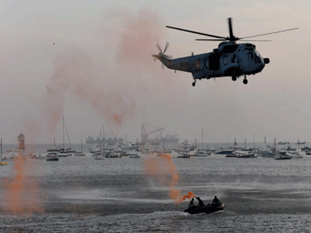 Navy commandos during rehearsal session of the beating the retreat ceremony of the Navy Day celebrations in Mumbai on Monday