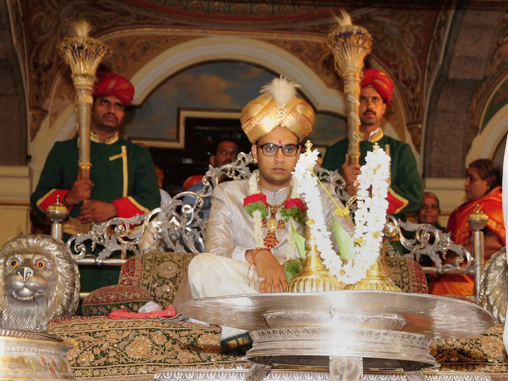 Yaduveer Krishnanadatta Chamaraja Wadiyar at a ritual in Mysore on Wednesday, a day ahead of his Coronation Ceremony. PTI Photo