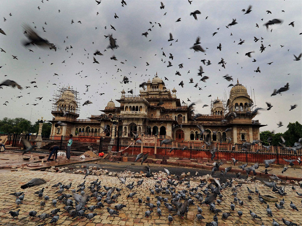  Dark monsoon clouds hover over Albert Hall during rainy day in Jaipur on Tuesday. PTI Photo