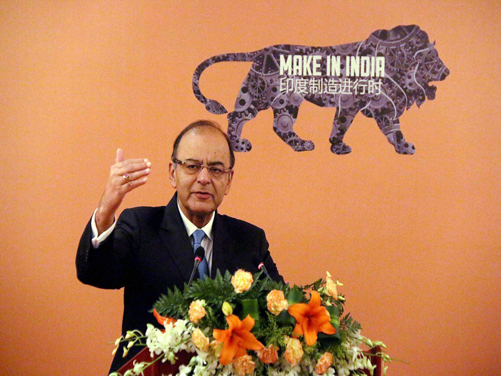  Finance Minister Arun Jaitley addresses the Invest in India Business Forum in Beijing on Friday. PTI Photo
