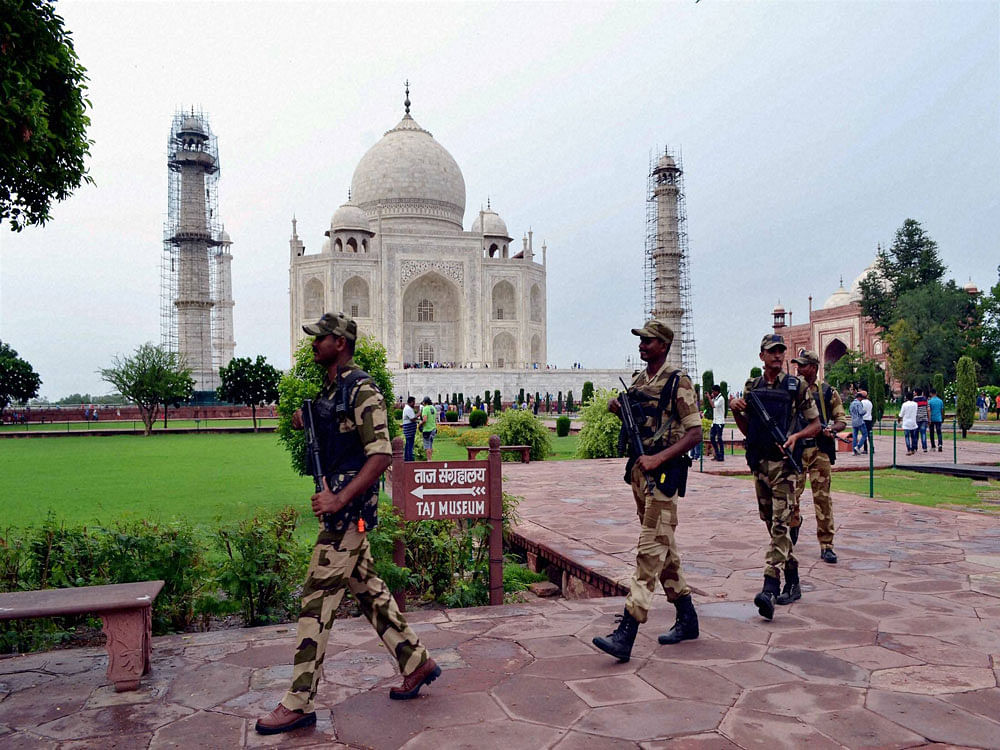  Security arrangements in and around Taj Mahal on the eve of Eid-ul-Fitr in Agra on Wednesday. PTI Photo