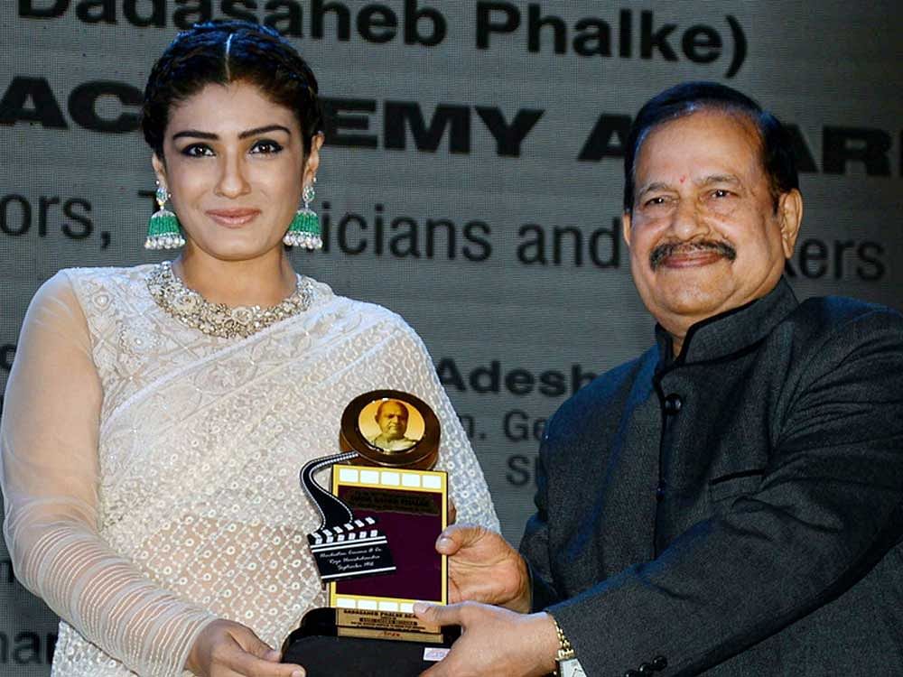 Bollywood actress Raveena Tandon during the Dadasaheb Phalke Academy Awards 2017 event in Mumbai on Thursday evening.