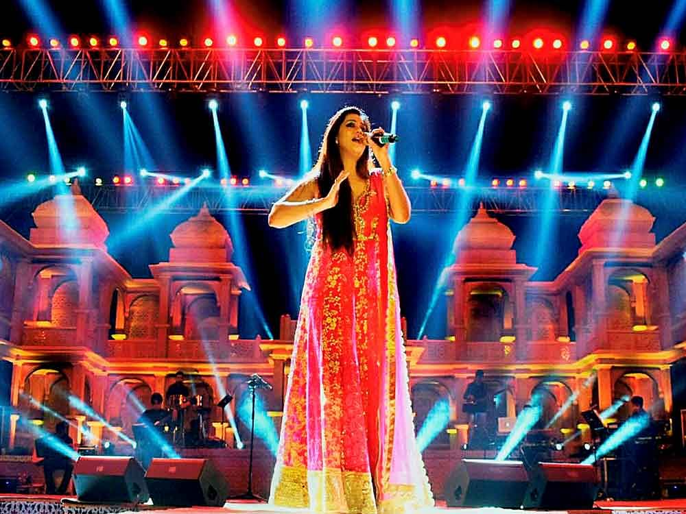 Bollywood playback singer Shreya Ghoshal performs during 62nd foundation day celebration programme of Madhya Pradesh at Lal Parade ground in Bhopal on Wednesday. PTI Photo