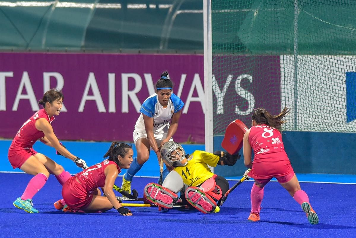 Indian goalkeeper Savita fails to save a goal during the women's hockey final match against Japan at the 18th Asian Games 2018, in Jakarta, Indonesia on Friday, Aug 31, 2018. (PTI Photo/Vijay Verma)