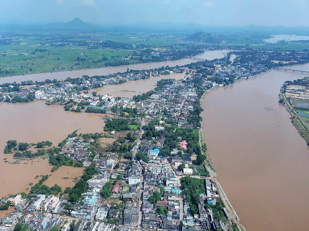 Aerial view of flood-affected Ganjam district. PTI