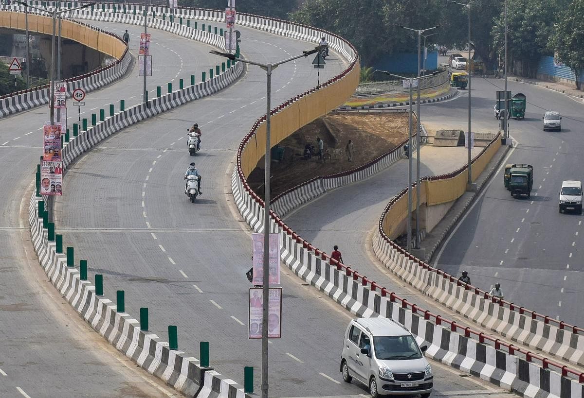 An aerial view of Rani Jhansi Flyover that was inaugurated today, at Filmistaan Cinema in New Delhi. PTI