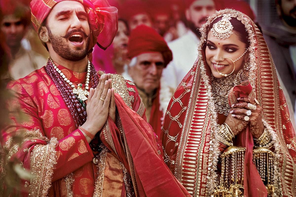 Bollywood actors Deepika Padukone and Ranveer Singh during their wedding ceremony, at Lake Como in northern Italy. PTI Photo