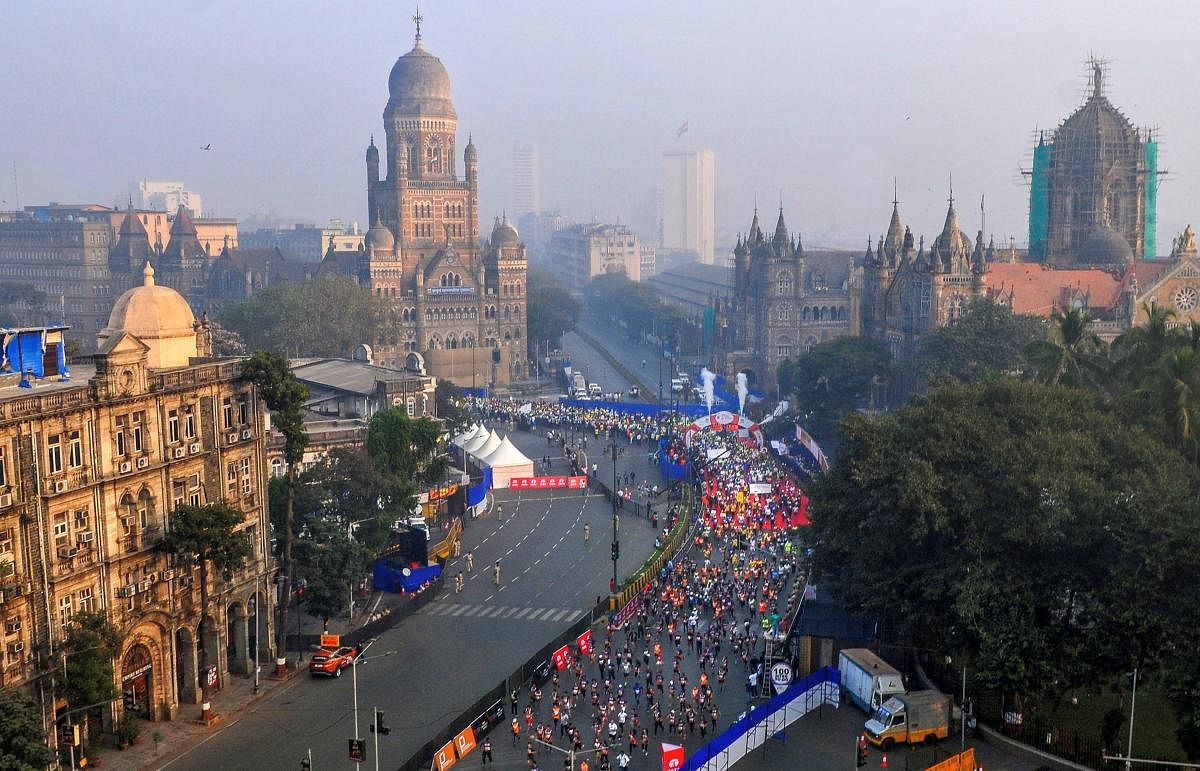 Participants seen at SCMT during the Mumbai Marathon 2019 in Mumbai. (PTI Photo/Mitesh Bhuvad)