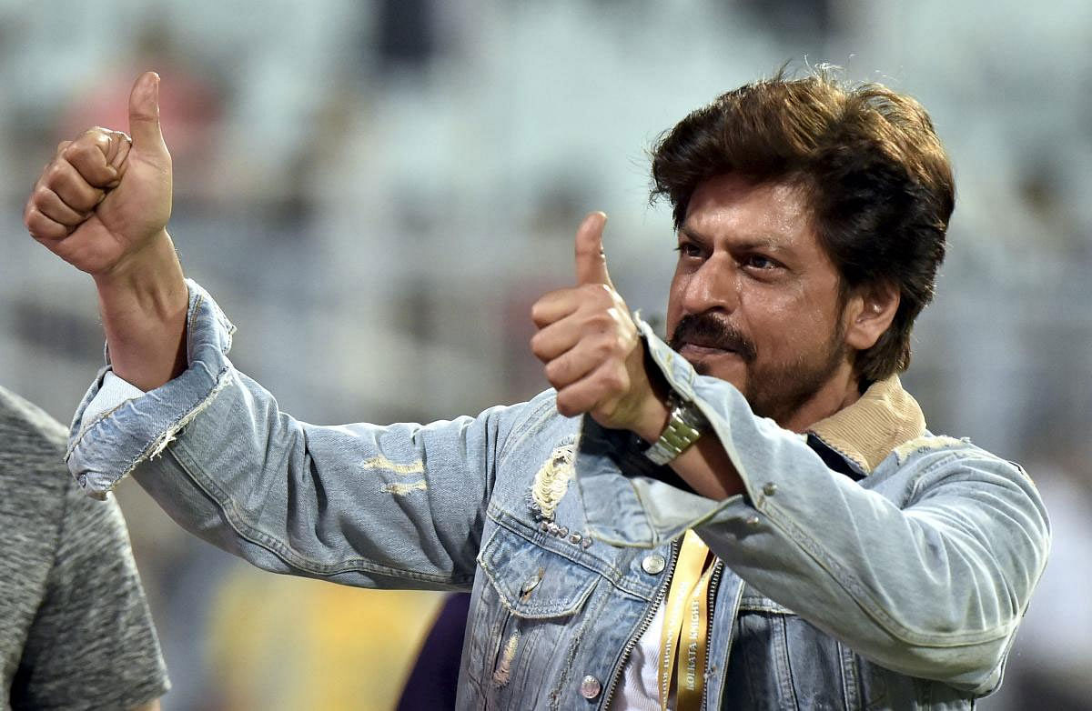 Kolkata Knight Riders owner Shah Rukh Khan celebrates his team's victory over Sunrisers Hyderabad in T-20, 2019 match in Kolkata, Sunday, March 24, 2019. (PTI Photo)