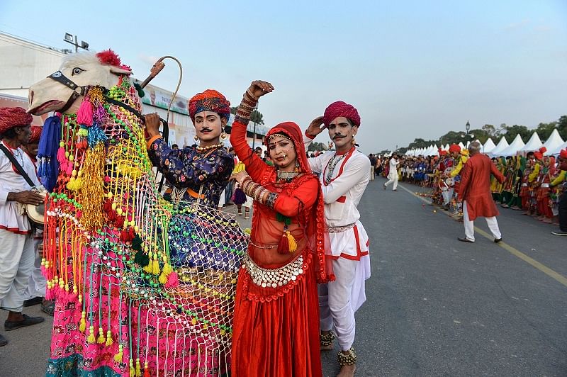 Artists perform at the inauguration of an interactive digital exhibition on 150th birth anniversary of Mahatma Gandhi, in New Delhi. (PTI)