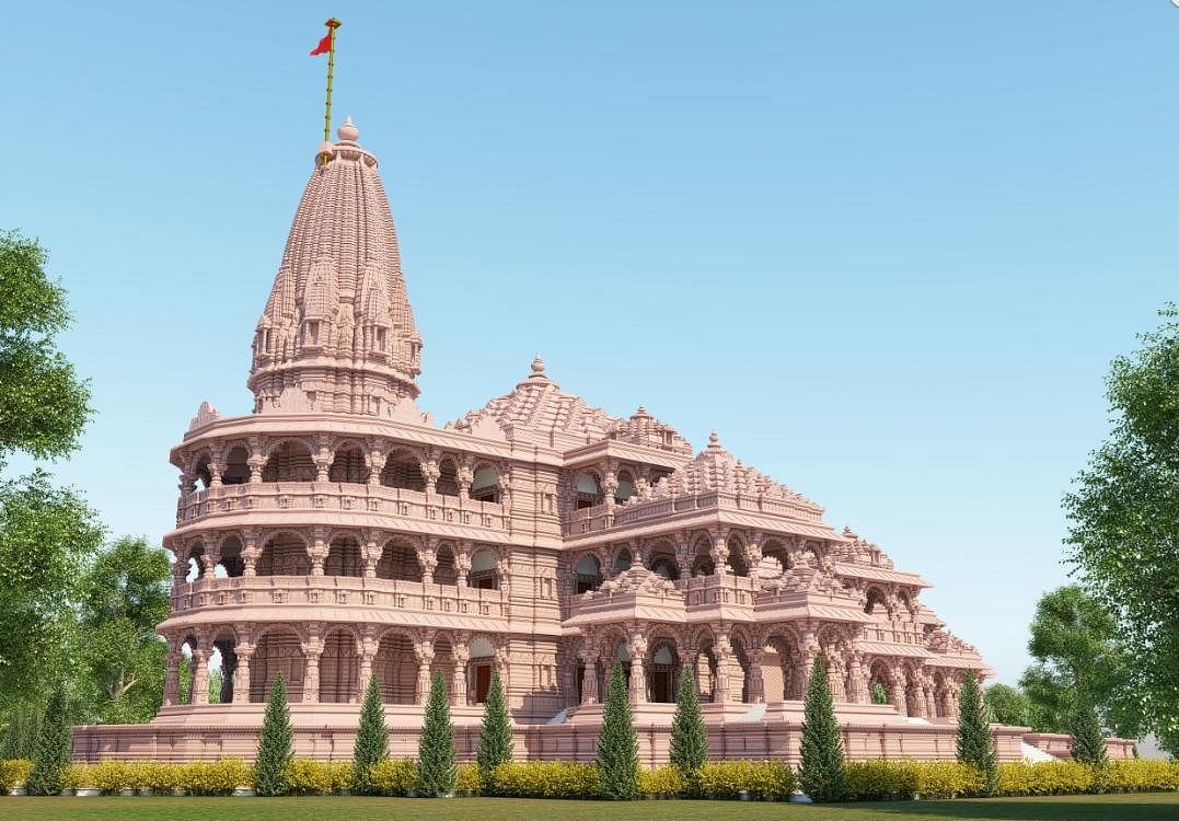 The temple, to be constructed in Nagara style of architecture, will have five domes instead of two as envisaged earlier to accommodate more number of devotees, the architect Chandrakant Sompura said. Credit: Twitter/ShriRamTeerth