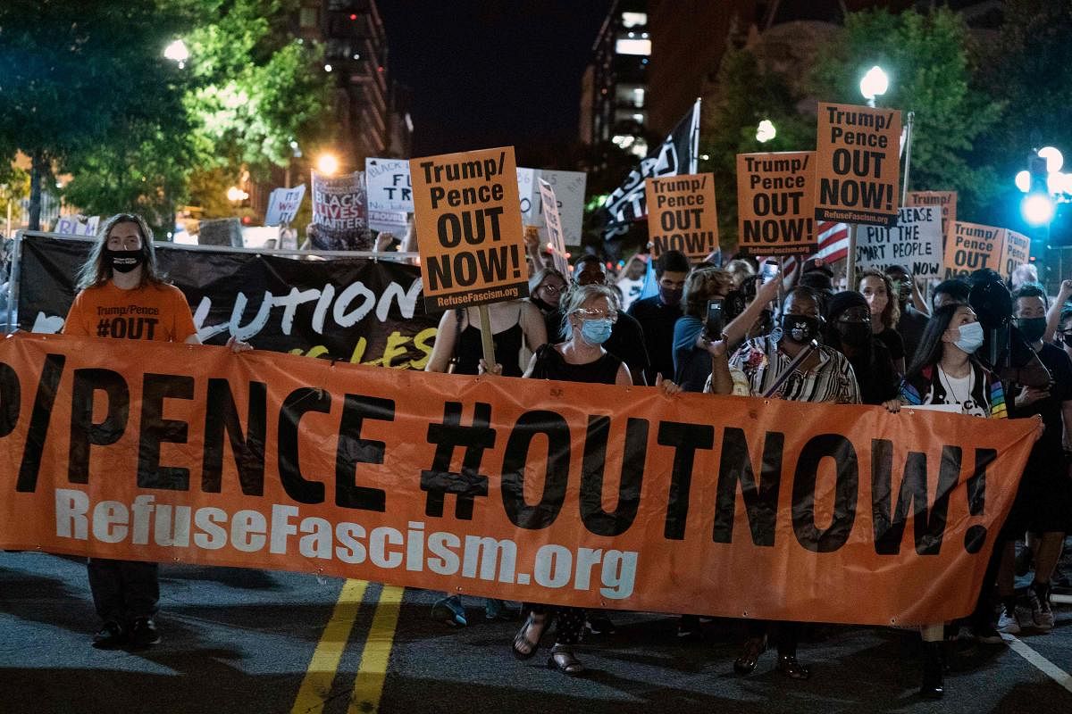 Demonstrators rally to protest US President Donald Trump's acceptance of the Republican National Convention nomination at Black Lives Matter plaza accross from the White House on August 27, 2020 in Washington, DC. AFP