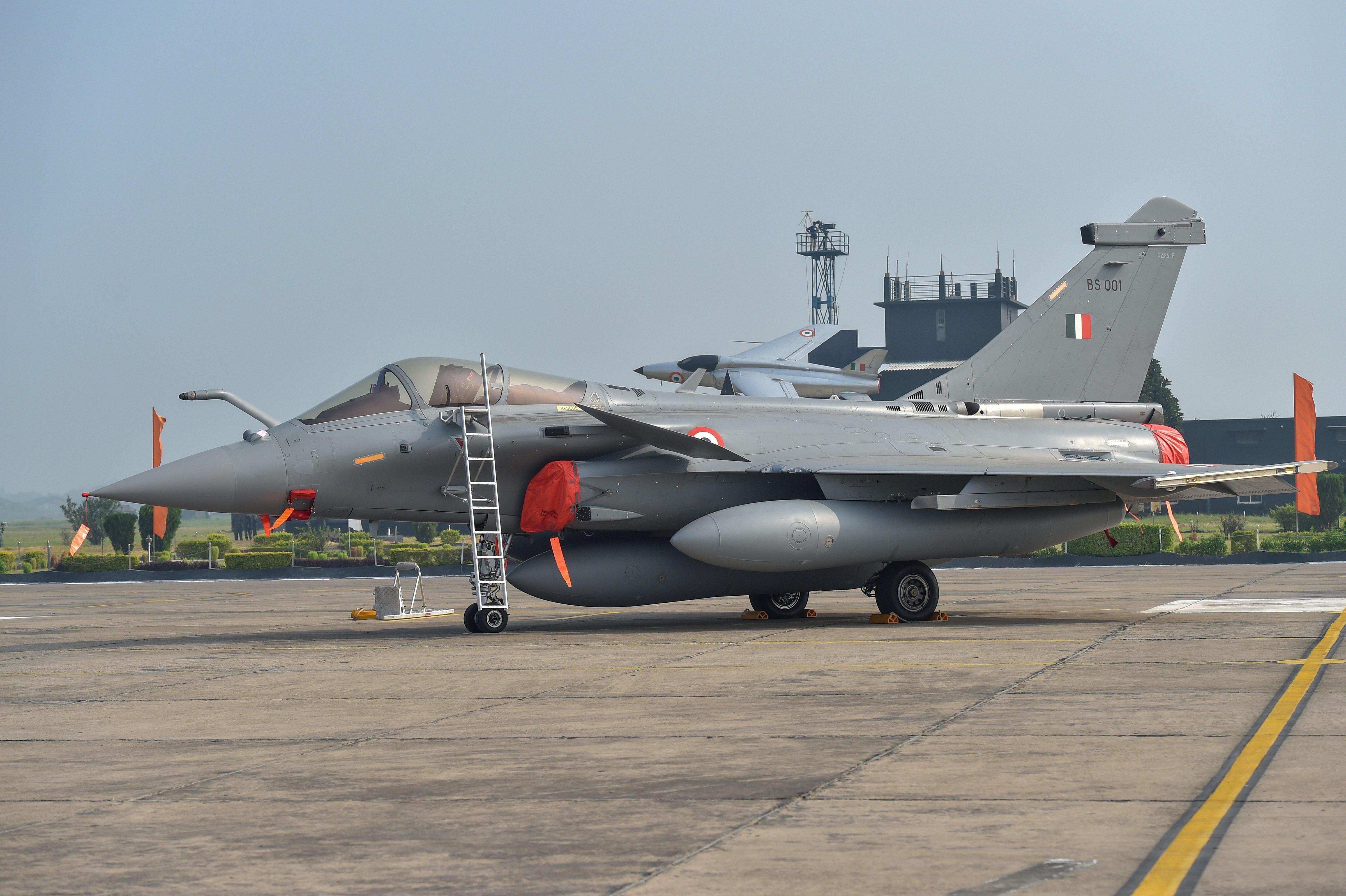 Rafale aircraft before being formally inducted into the Indian Air Force, at the airbase in Ambala. Credit: PTI
