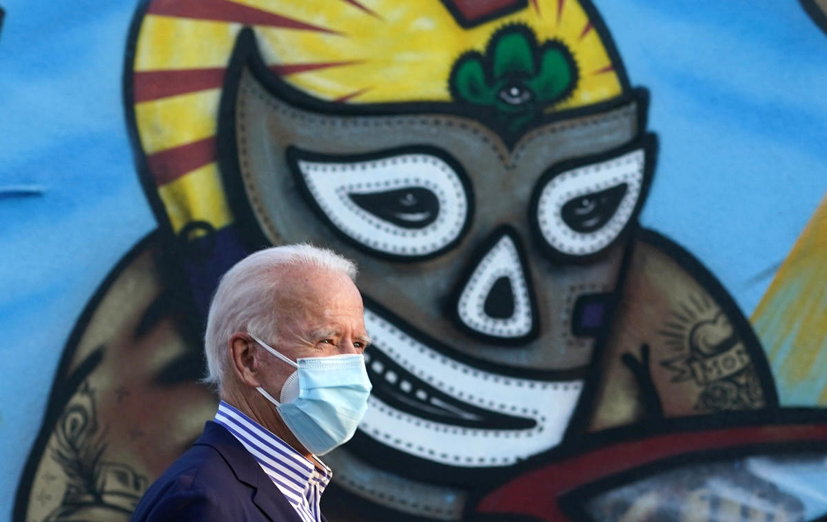 US Democratic presidential candidate Joe Biden visits Barrio Cafe during a small business bus tour while campaigning in Phoenix, Arizona, US. Credit: Reuters Photo