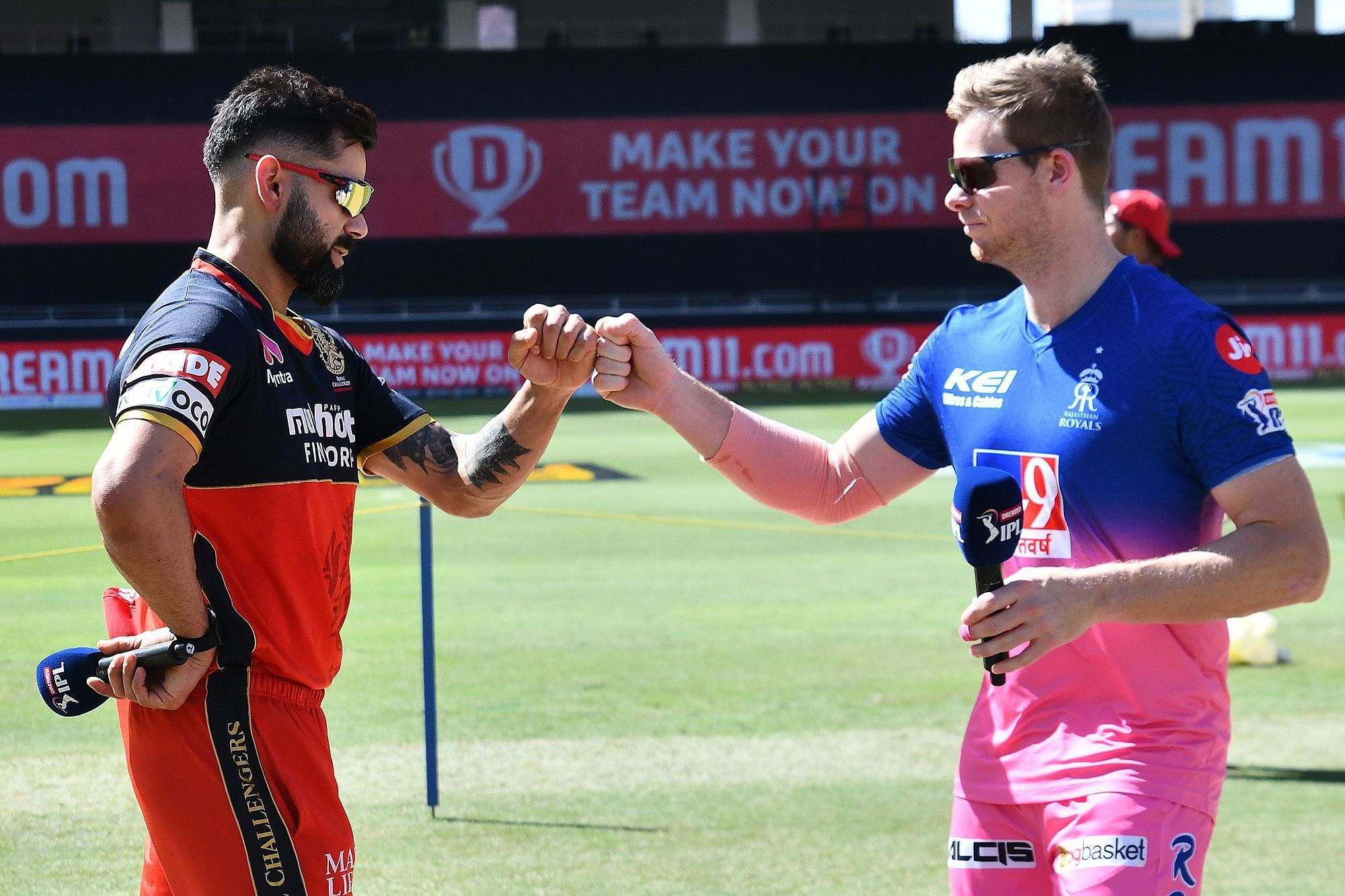 IPL 2020: Best moments from RR vs RCB - the captains at the toss.
