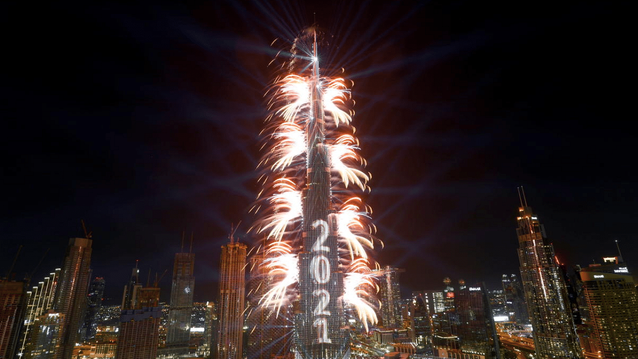 Fireworks explode from the Burj Khalifa, the tallest building in the world, during New Year's Eve celebrations in Dubai, United Arab Emirates. Credit: Reuters