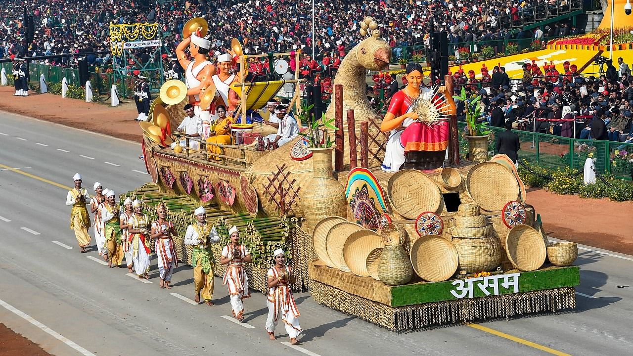 The tableau of Assam, showcasing the state's craftsmanship, passes through the Rajpath during the 71st Republic Day Parade, in New Delhi. Credit: PTI File Photo