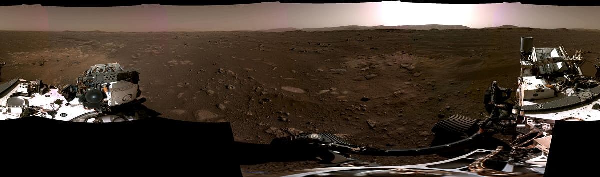 A panorama made up of six individual images taken by the Navigation Cameras, or Navcams, aboard NASA's Perseverance Mars rover shows the Martian landscape. Credit:  NASA/JPL-Caltech/Handout via Reuters