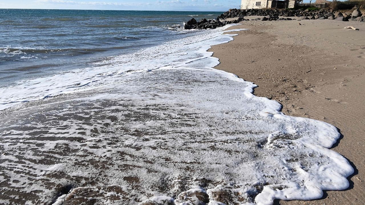 A picture taken on January 15, 2021 shows a view of a beach that shrunk because of the coastal erosion, in Vias, near Montpellier, southern France. Credit: AFP photo