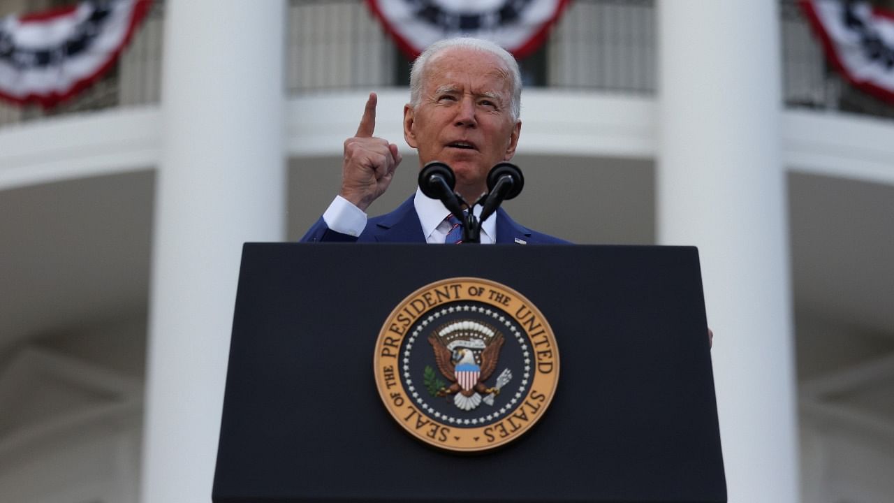 US President Joe Biden delivers remarks at the White House at a celebration of Independence Day in Washington. Credit: Reuters Photo